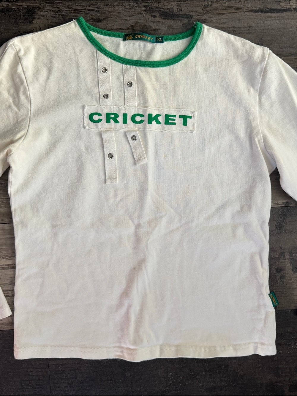 White Long-Sleeve Tee with Green Trim